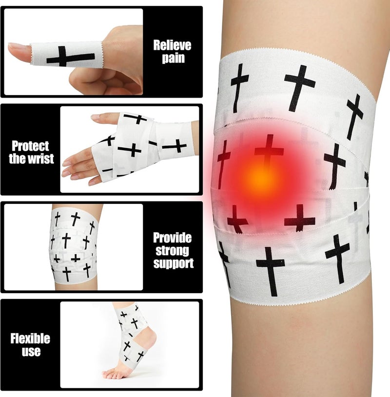 Fairooth 4 Pcs Christian Athletic Tapes Religious Sport Tape with Cross White Black Cross Athletic Wrist Tapes for Sports Gymnastics Tennis Baseball Boxing Athlete First Aid Injury Wrap, 2inx23ft - Image 4